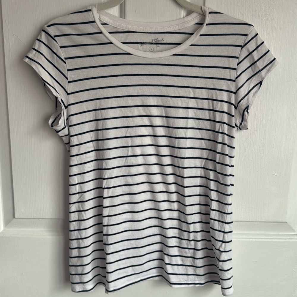 Navy and white striped top